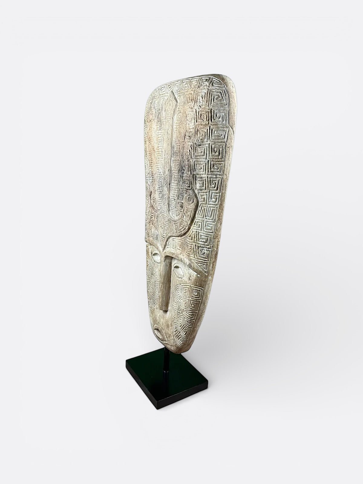 Visage primitif sculpté en bois de Suar, sculpture artisanale Apollo hauteur 120 cm