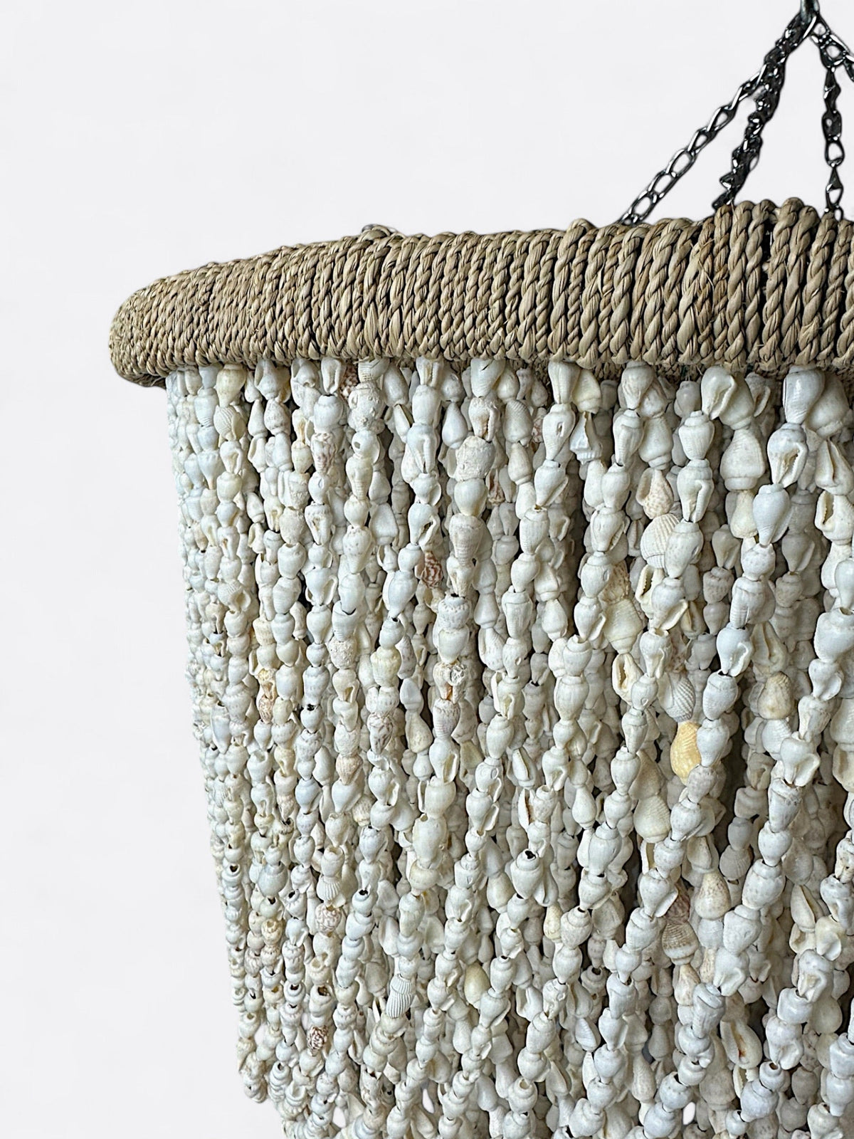 Gros plan sur les coquillages du lustre Ariel