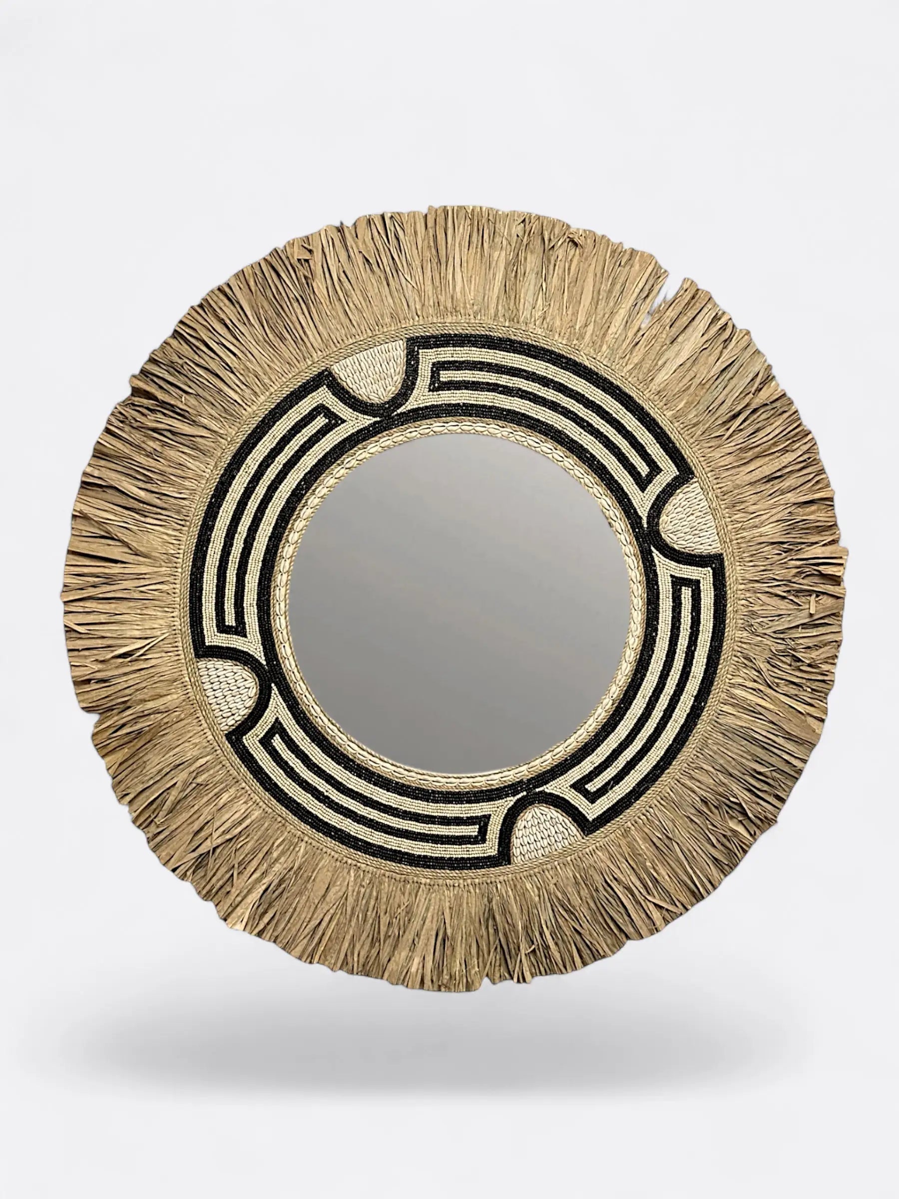 Miroir en raphia avec perles décoratives Bali