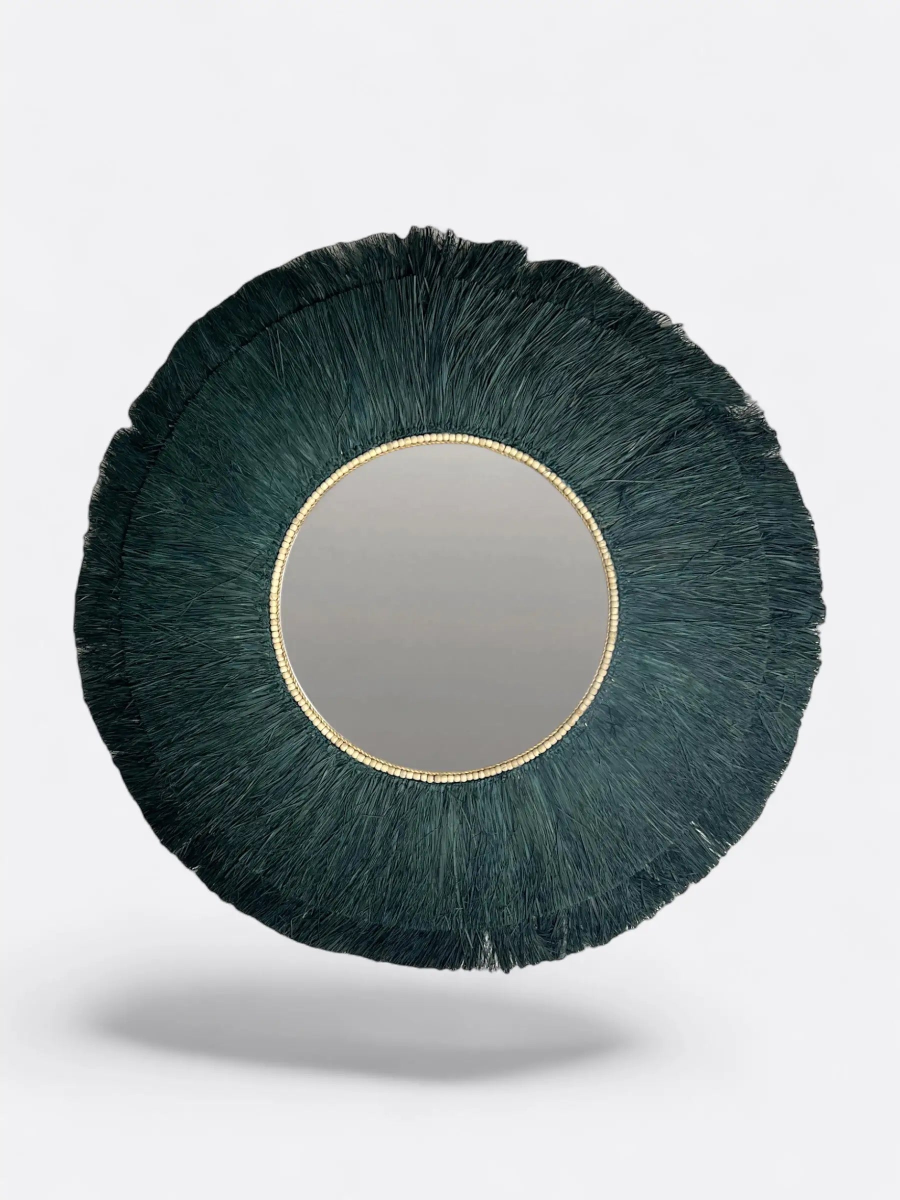 Miroir artisanal rond en perles et raphia - Océan