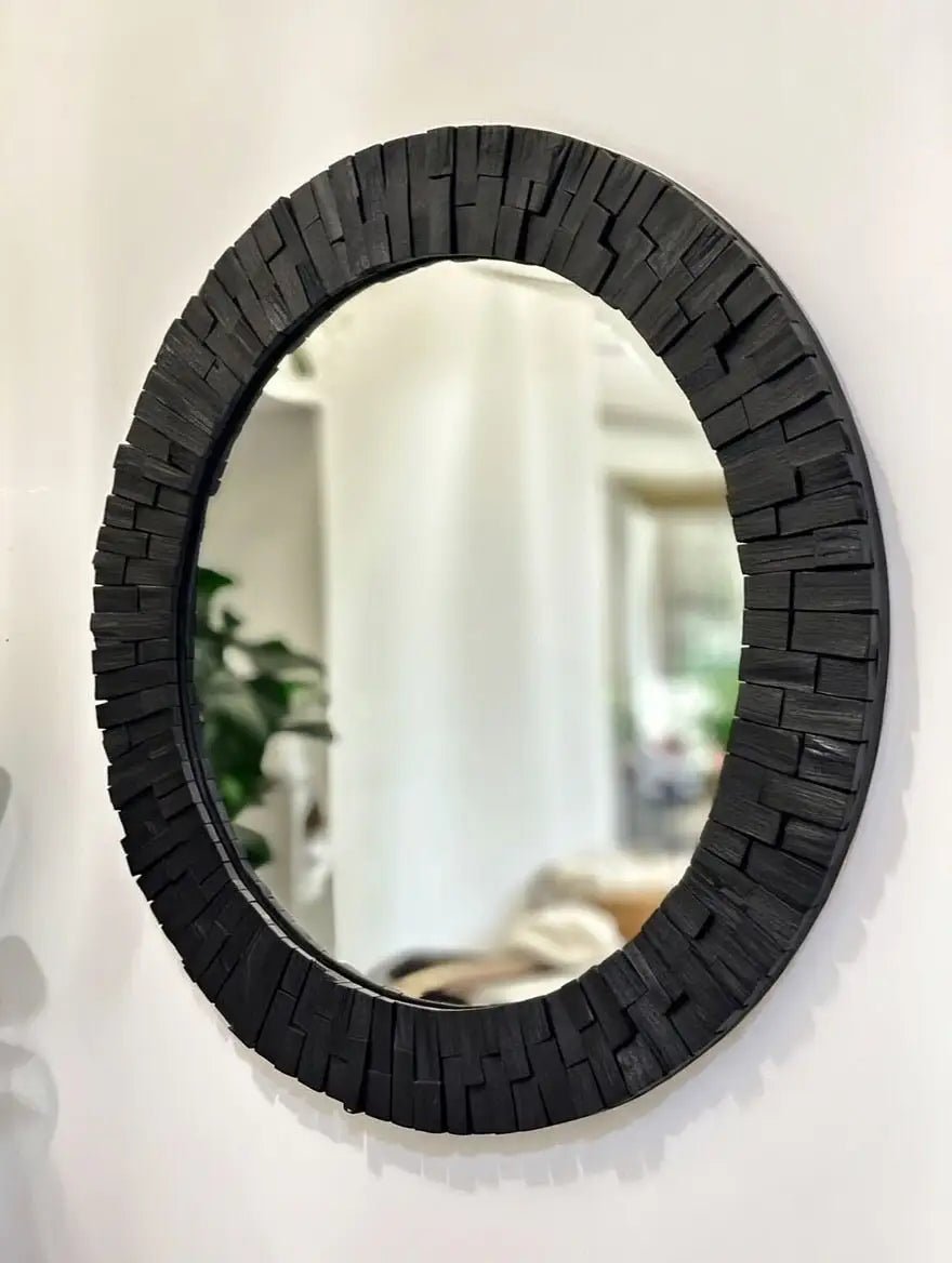 Miroir rond artisanal gris anthracite - Batu