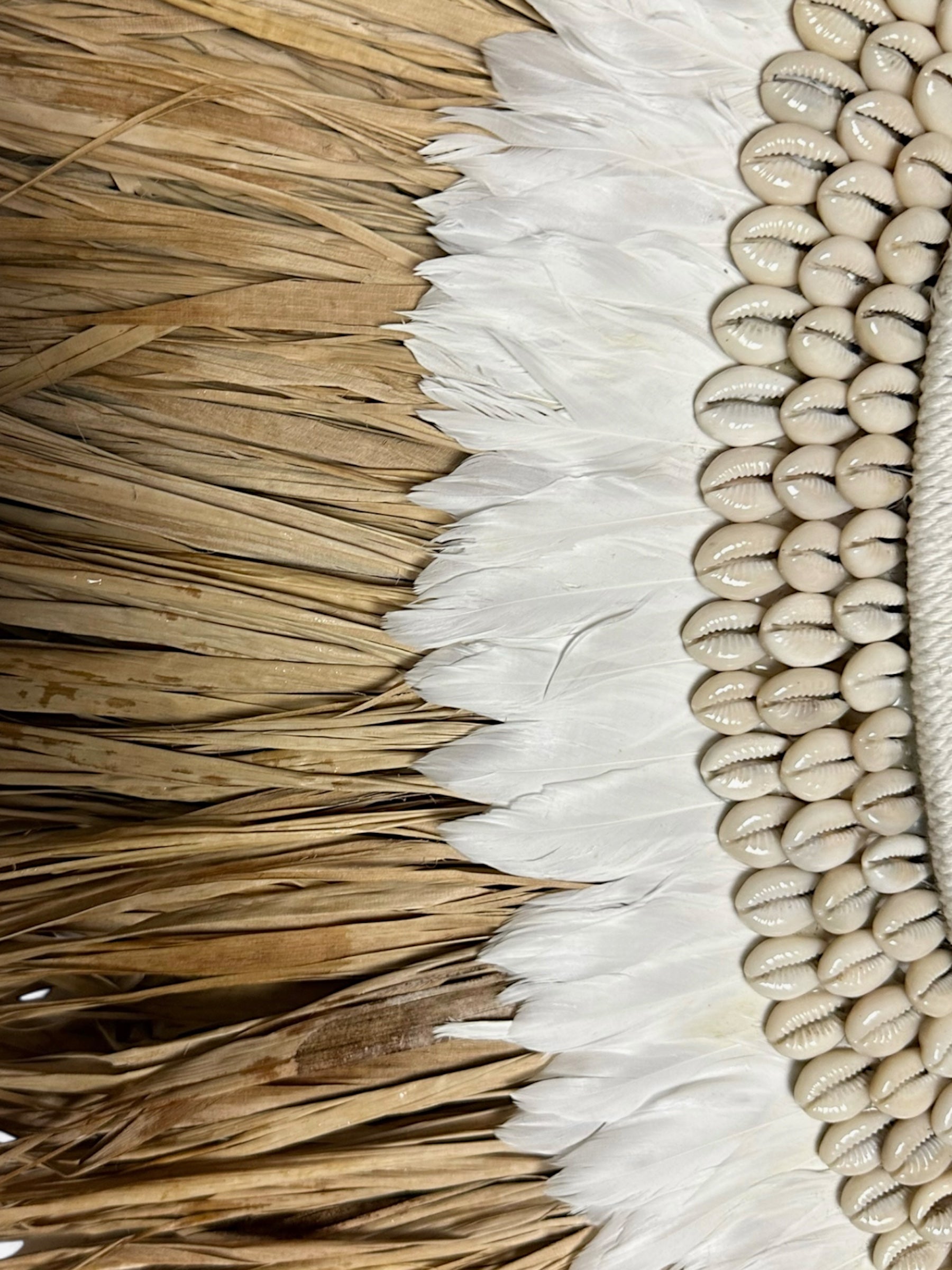 Miroir artisanal rond en plume et raphia - Kashmir