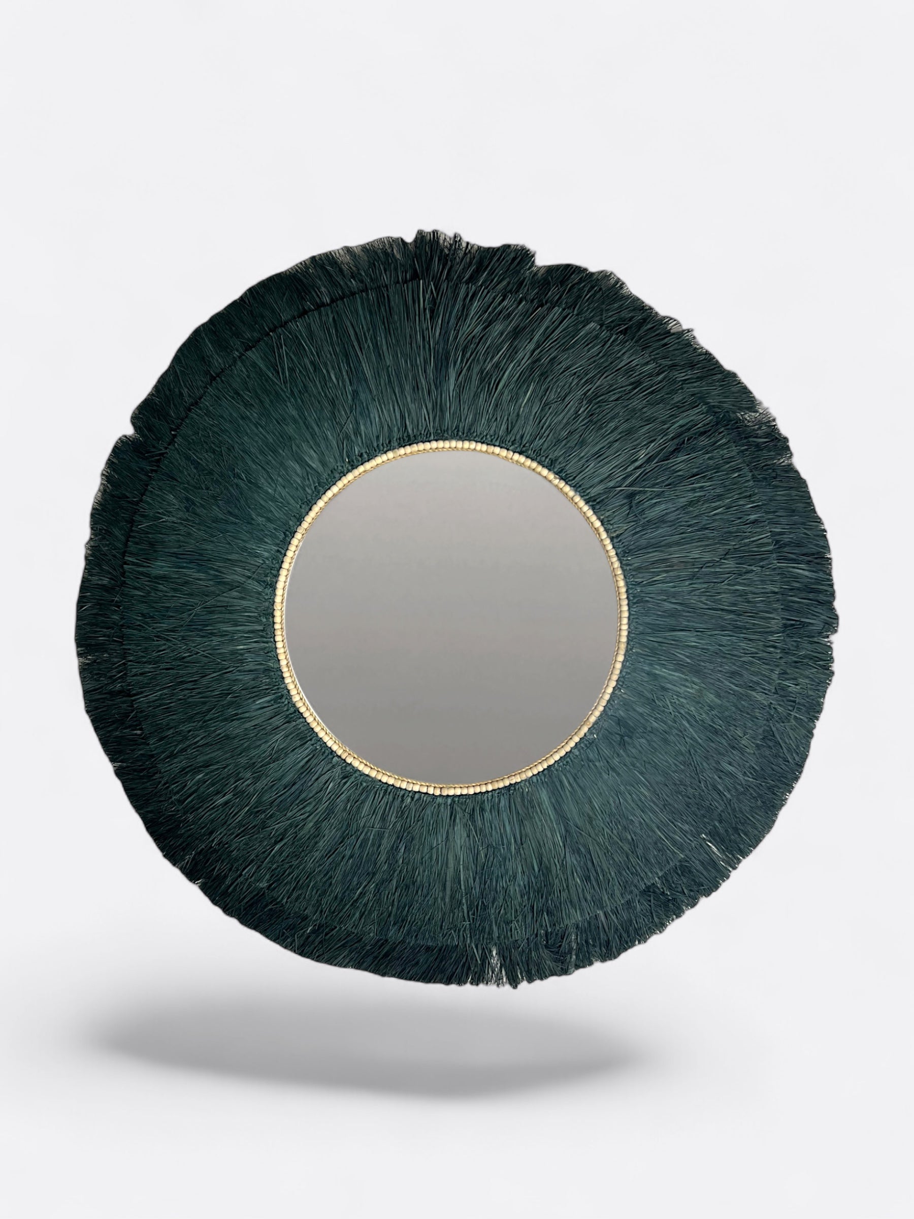 Miroir artisanal rond en perles et raphia - Océan