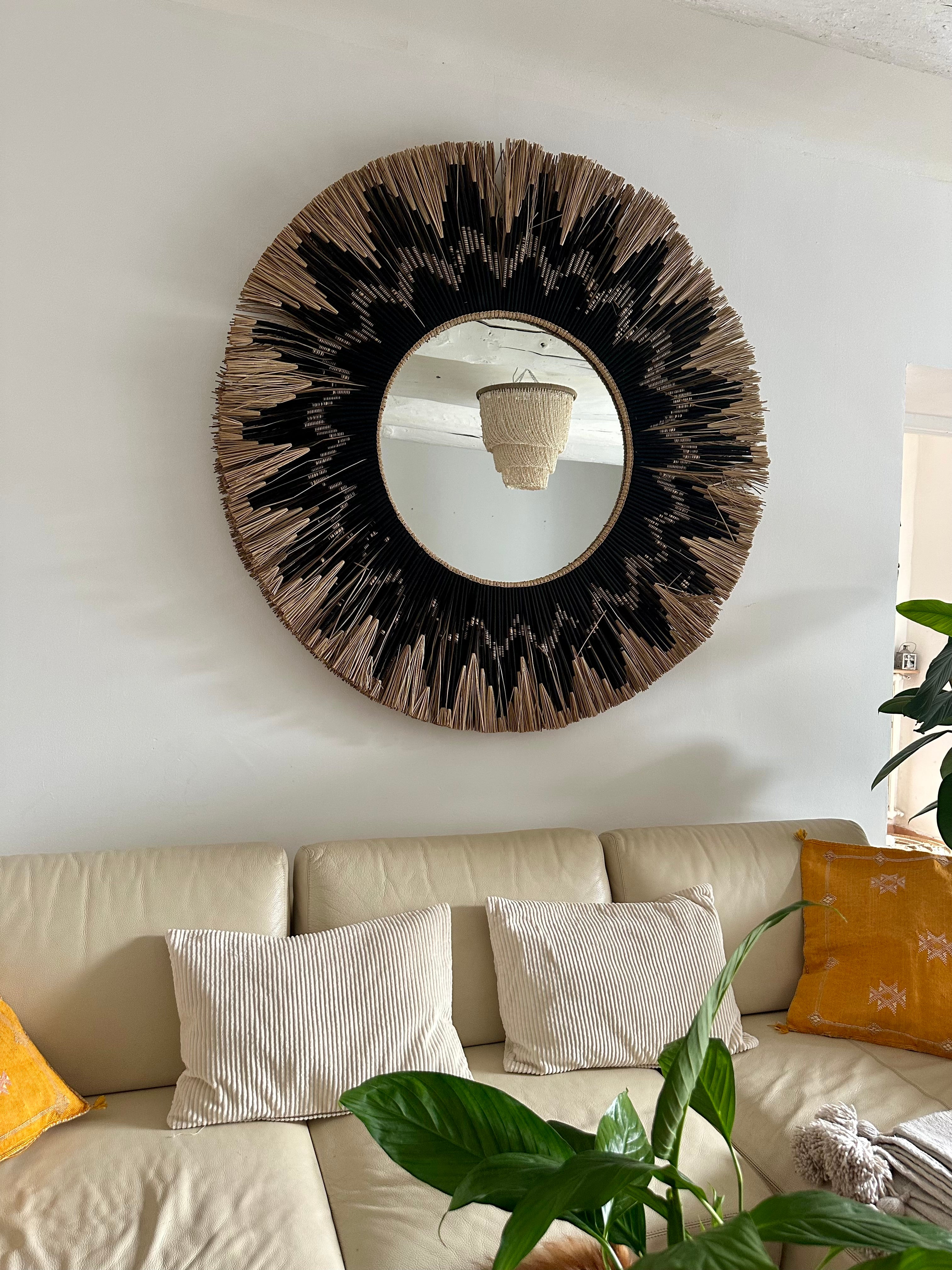 Grand miroir rond artisanal en roseau – Rahayu