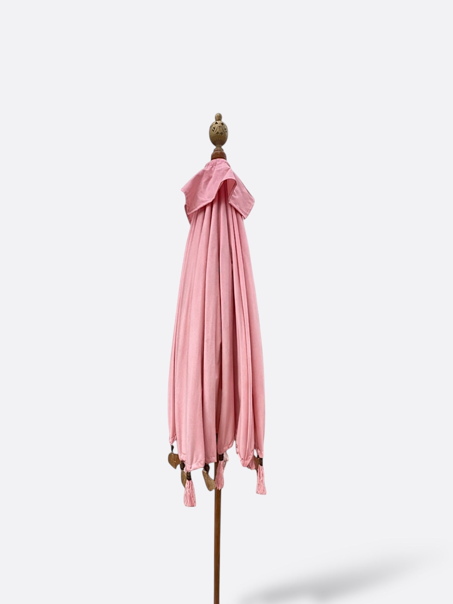 Parasol Matahari rose en coton imperméable et tige en teck artisanal de Bali