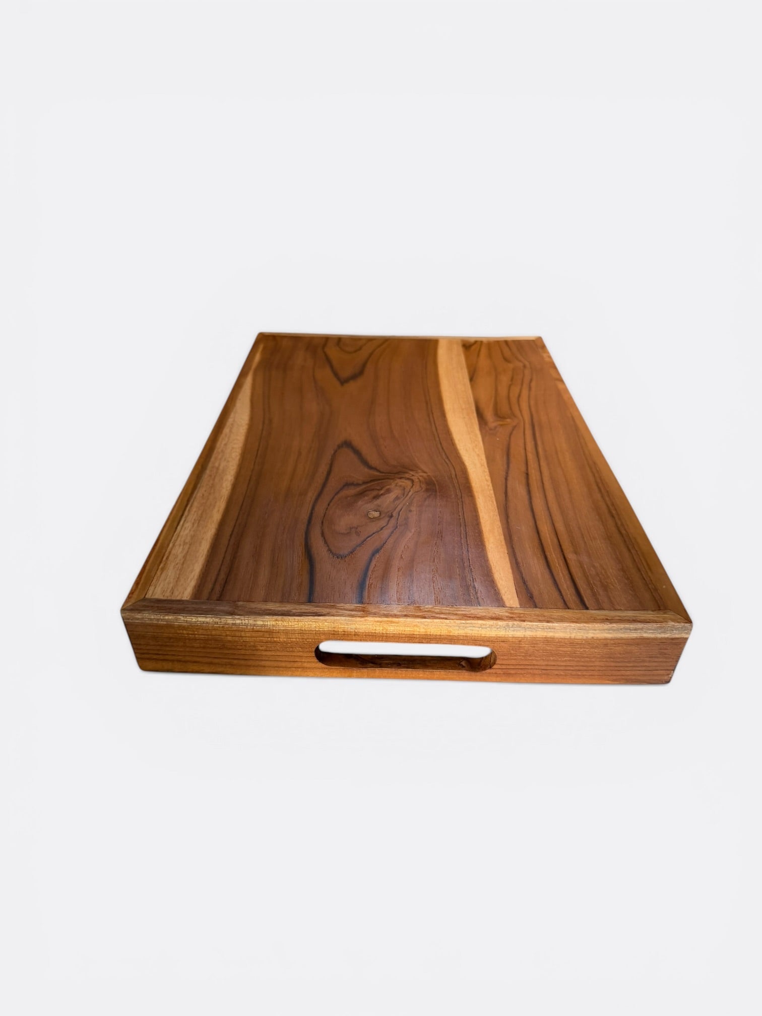Plateau artisanal en bois de teck