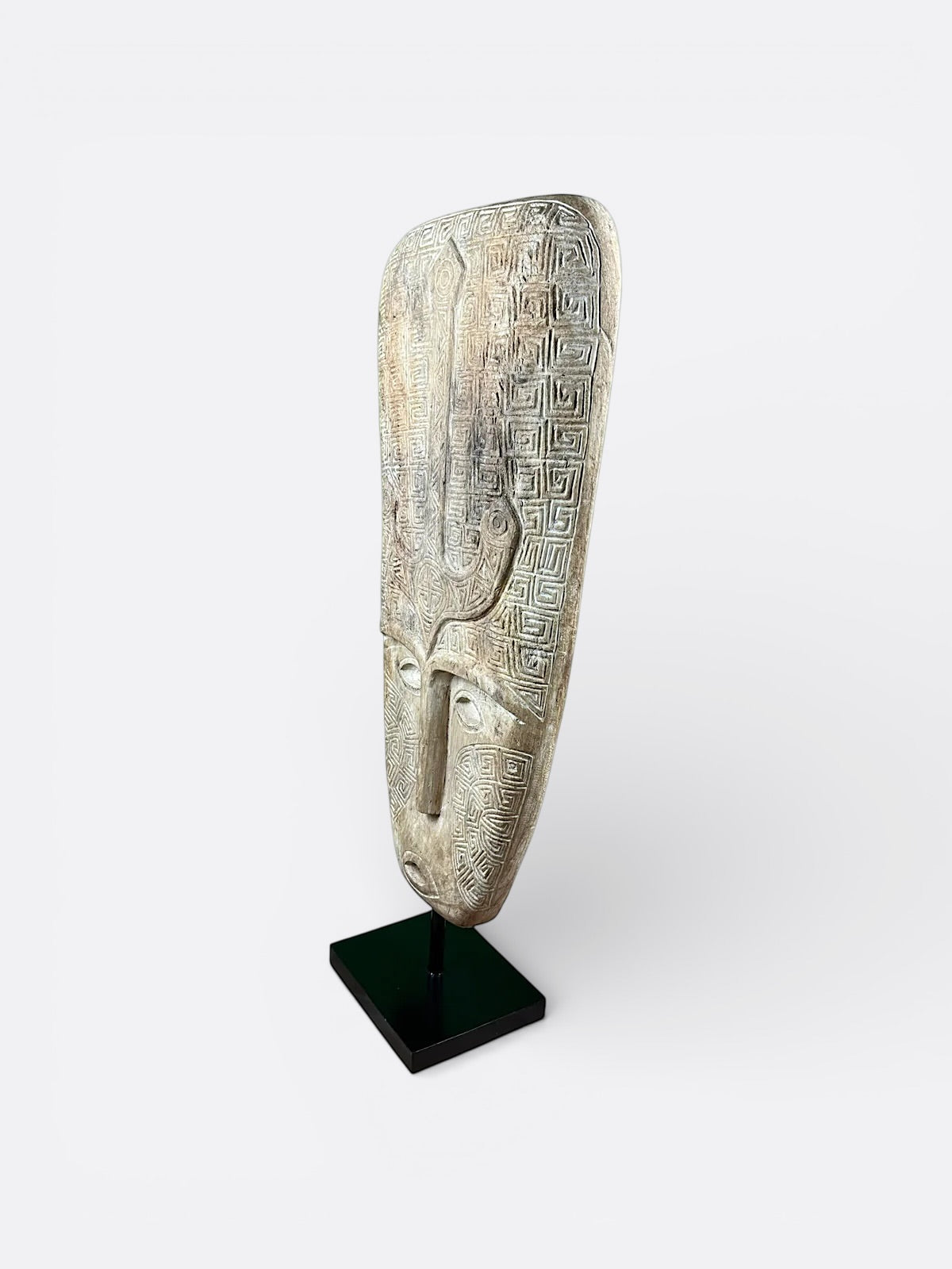 Visage primitif sculpté en bois de Suar, sculpture artisanale Apollo hauteur 120 cm