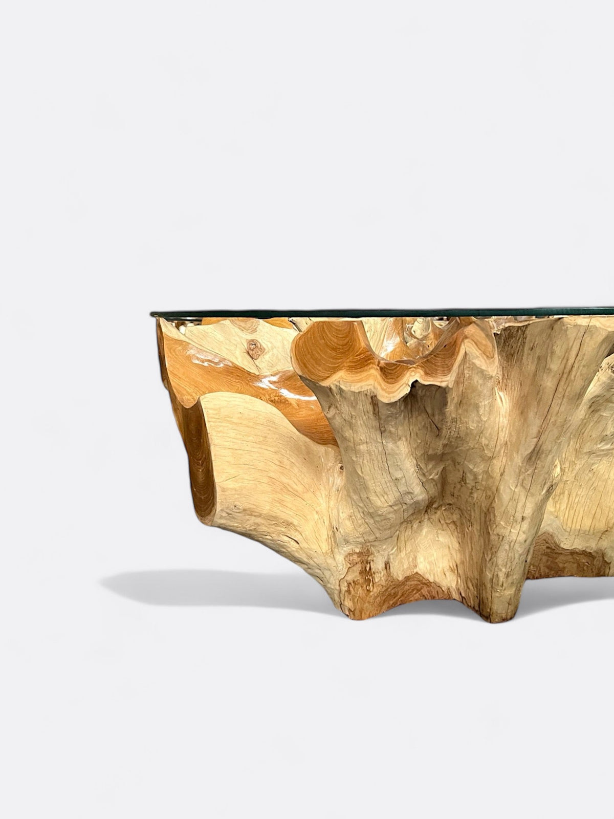 Table basse carrée en teck et verre - vue de côté