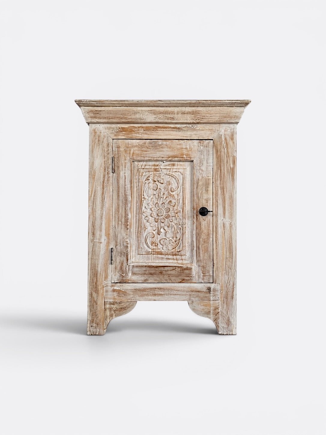 Tables de chevet Kalysa en teck blanchi motif floral artisanales de Bali - lot de 2