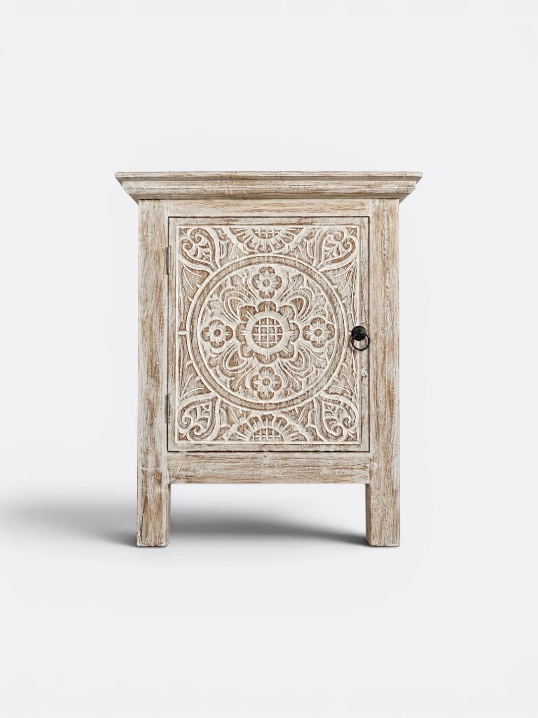 Tables de chevet Rimba en teck blanchi artisanales de Bali - lot de 2