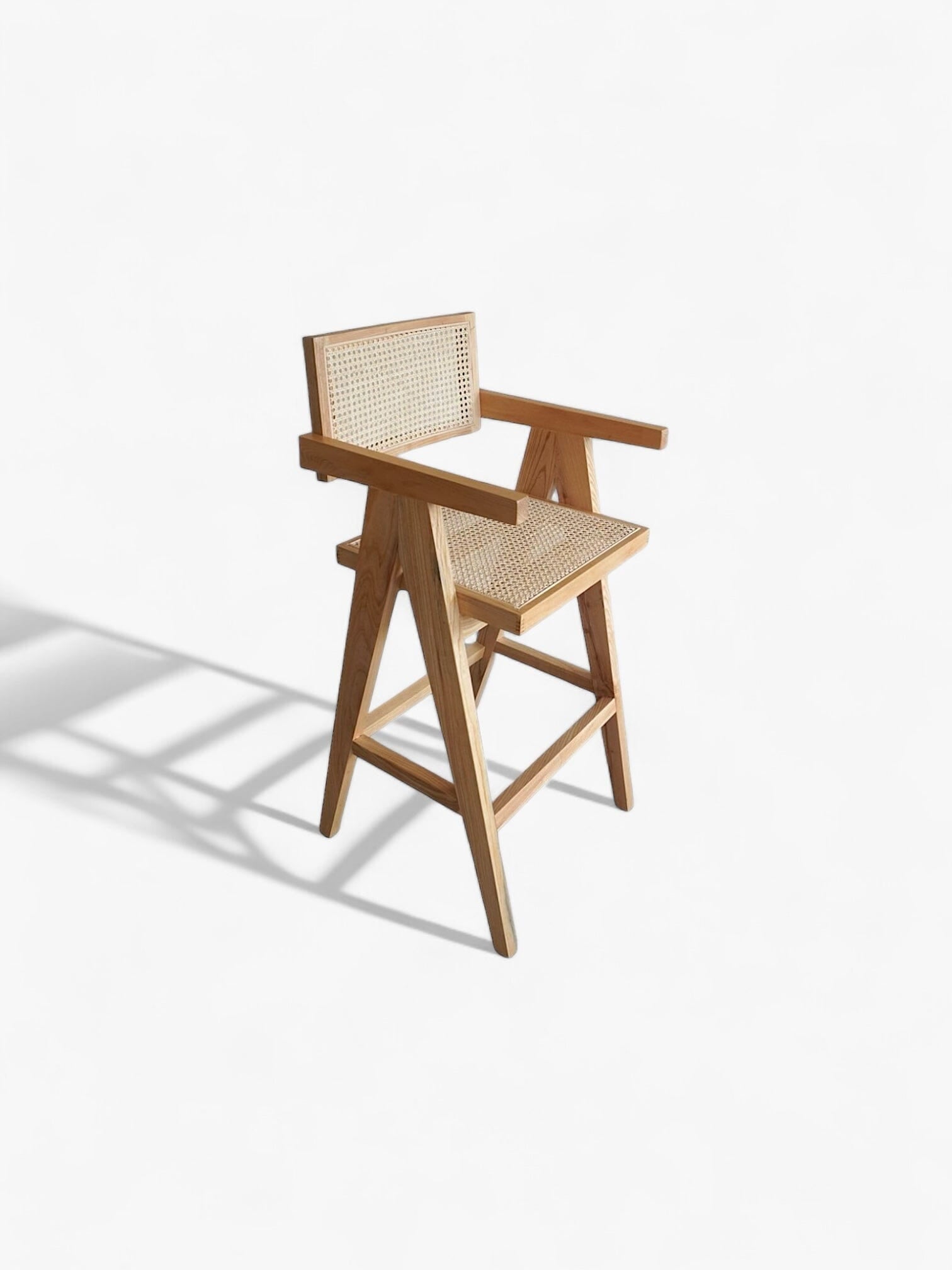 Tabouret haut Sunset en teck et cannage de rotin artisanal de Bali